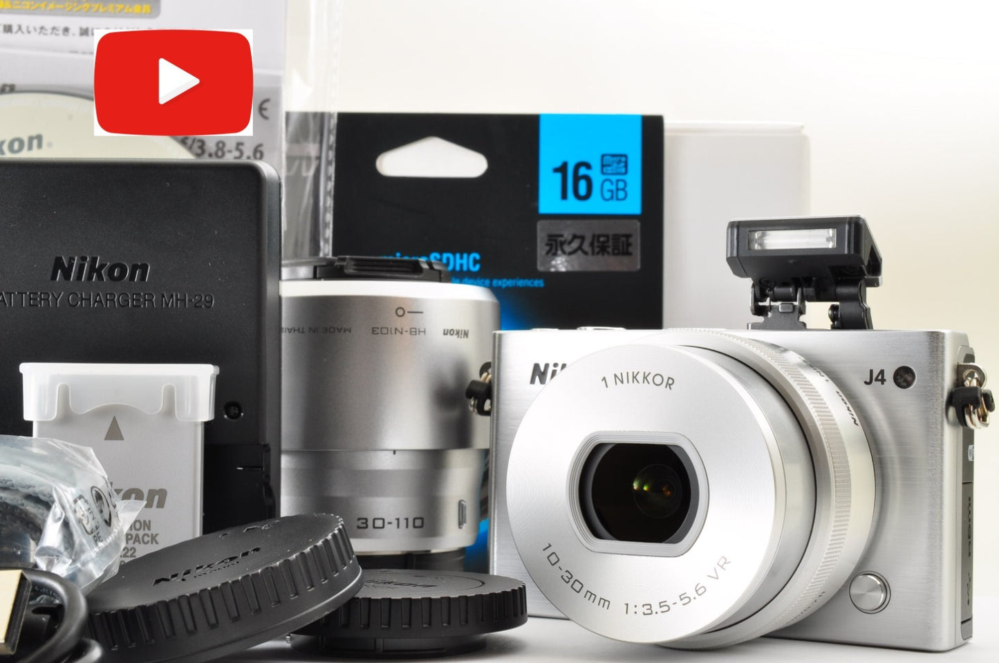 [Top Mint+++ SC: 8] Nikon 1 J4 Silver Double Zoom Kit 10-30mm VR & 30-110mm JPN