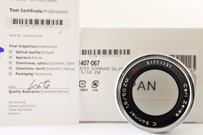 [MINT] Carl Zeiss C Sonnar 50mm F/1.5 ZM T* Lens Silver for Leica M From JAPAN