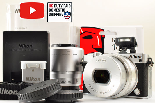 [Mint+ SC: 101] Nikon 1 J5 Silver Double Lens Kit 10-30mm & 30-110mm US Ships