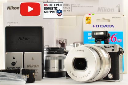 [Top Mint+ SC:6077] Nikon 1 J5 Silver Lens Kit 10-30mm PD & 18.5mm US OR Stock