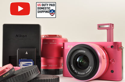 [Mint+++] Nikon 1 J2 Pink Digital Camera 10-30mm & 30-110mm Lens US OR Stock