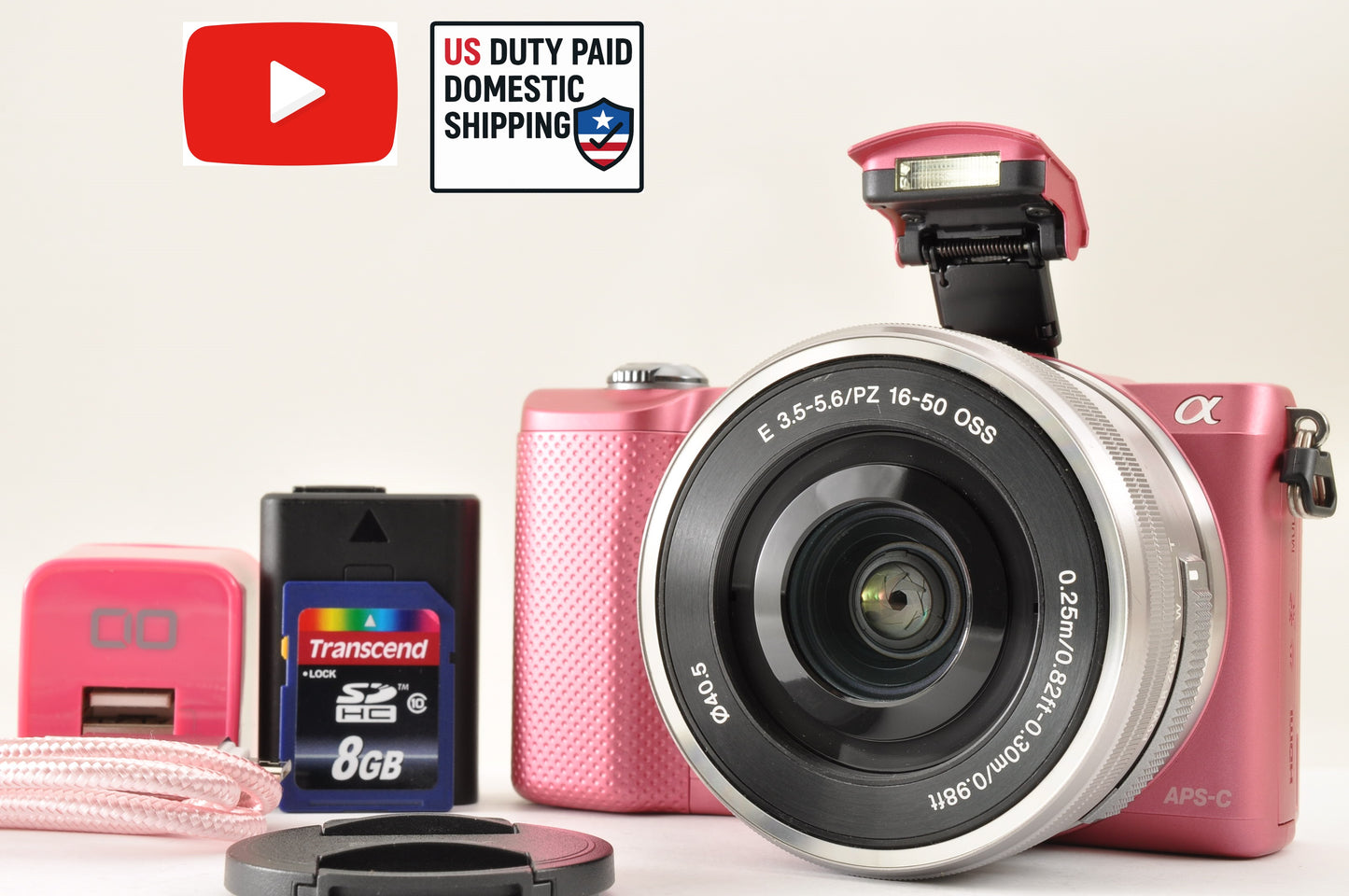 [US Duty Paid] SONY Alpha A5000 Digital Camera PINK & SELP1650 Lens English OK!