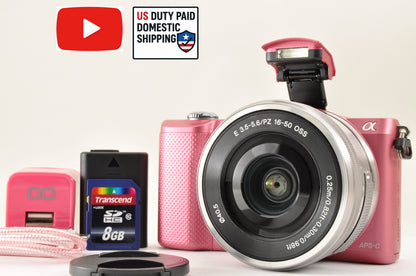 [US Duty Paid] SONY Alpha A5000 Digital Camera PINK & SELP1650 Lens English OK!