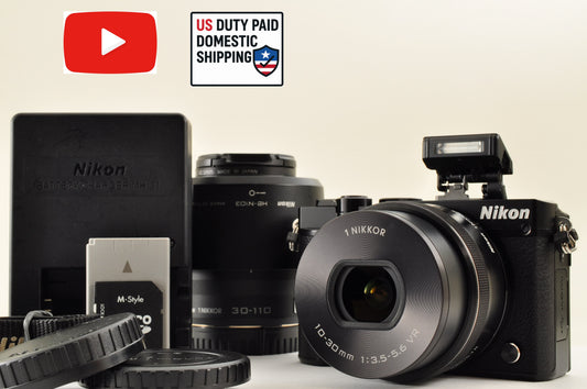 [Mint+++ SC: 2069] Nikon 1 J5 Black W zoom kit 10-30mm PD & 30-110mm US OR Stock