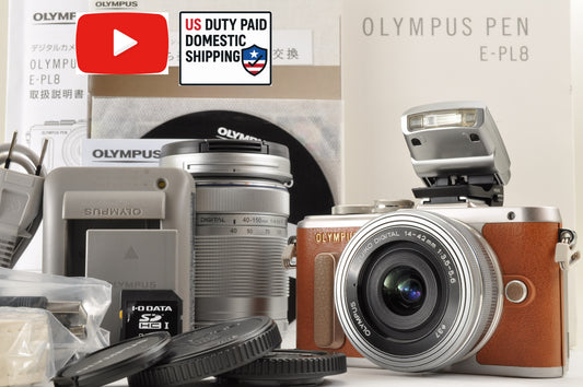 [US Duty Paid] OLYMPUS PEN E-PL8 BROWN w/14-42mm & 40-150mm Lens SC :1534 USA