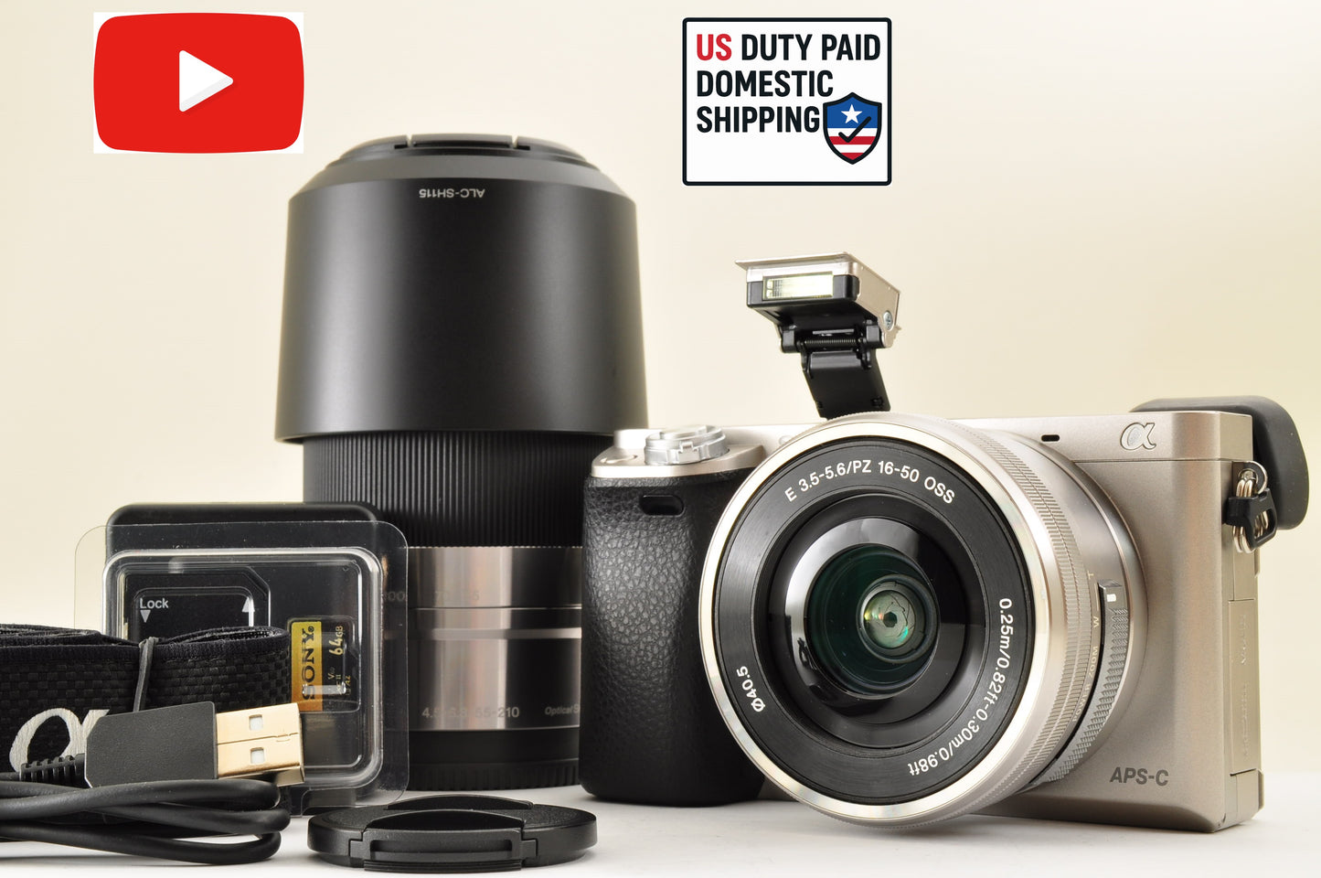 [US Duty Paid] SONY A6000 ILCE-6000Y SILVER w/ SELP1650 & SEL55210 SC: 1162 USA