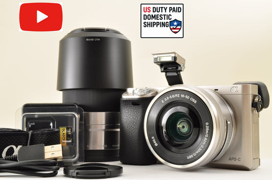 [US Duty Paid] SONY A6000 ILCE-6000Y SILVER w/ SELP1650 & SEL55210 SC: 1162 USA