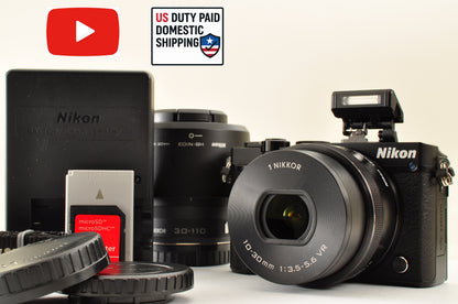 [Top Mint+ SC: 3467] Nikon 1 J5 Black W zoom kit 10-30mm & 30-110mm VR US Stock