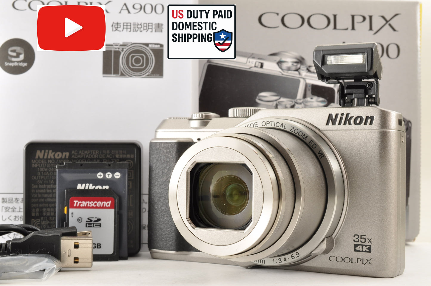 [Top Mint in BOX] Nikon COOLPIX A900 Silver 20.3MP Compact Digital Camera US OR