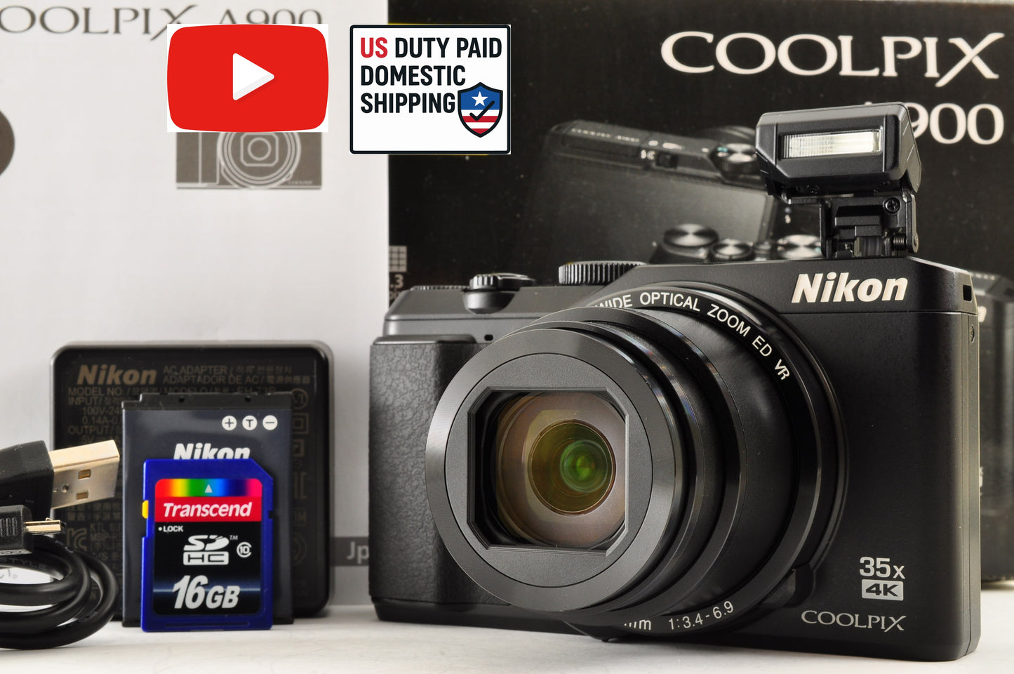 [Top Mint+ in BOX] Nikon COOLPIX A900 Black 20.3MP Compact Digital Camera OR USA