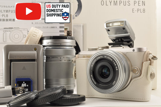 [Top Mint+ SC: 2969] OLYMPUS PEN E-PL8 White w/14-42mm & 40-150mm Lens US Ships