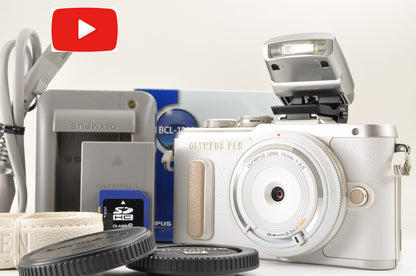 [Top Mint Count: 152] OLYMPUS PEN E-PL8 White & 15mm F/8 Body cap Lens USA