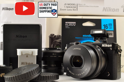 [Top Mint+ SC: 4946] Nikon 1 J5 Black Lens Kit 10-30mm PD & 18.5mm US OR Stock