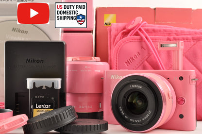 [Mint+++ SC:1653] Nikon 1 J1 Pink 10.1MP Mirrorless Camera 10-30mm & 30-110mm US