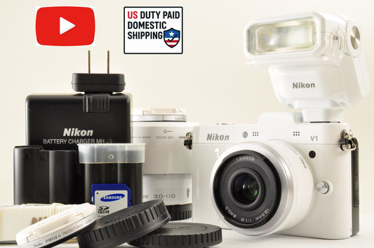 [Top Mint+] Nikon 1 V1 White Mirrorless Camera w/ 18.5mm & 30-110mm Lens US OR