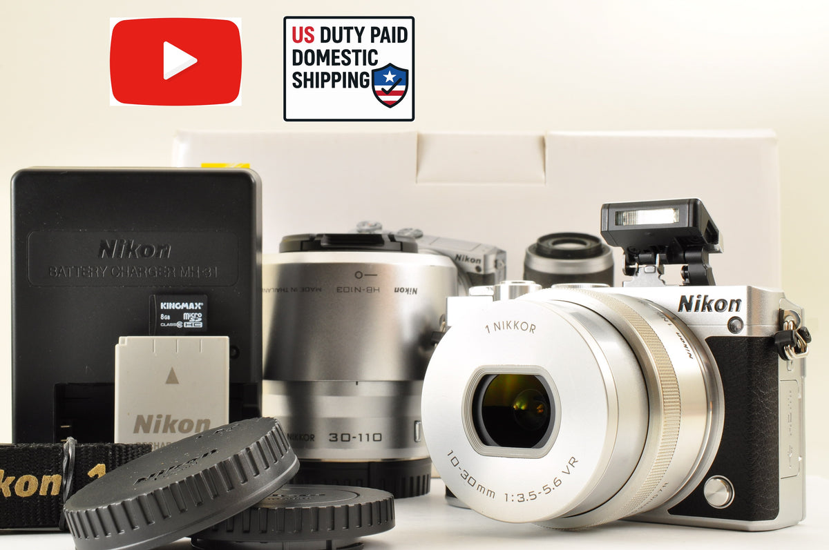 [Top Mint+ SC: 803] Nikon 1 J5 Silver W zoom kit 10-30mm & 30-110mm VR US Stock