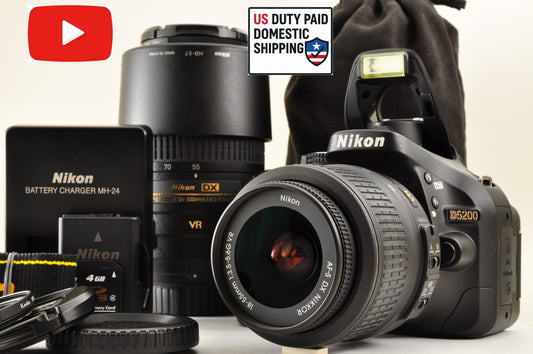 [Top Mint+] Nikon D5200 24.1MP Digital SLR BLACK w/ 18-55mm & 55-300mm US Stock