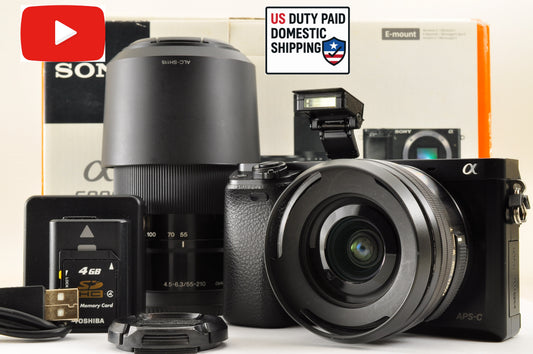 [US Duty Paid] SONY A6000 ILCE-6000Y BLACK w/ SELP1650 & SEL55210 SC: 4740 USA
