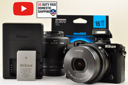 [Mint+ SC: 22229] Nikon 1 J5 Black Double Zoom Kit 10-30mm PD 30-110mm US Ships