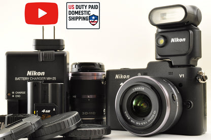 [Mint+++] Nikon 1 V1 Black Mirrorless Camera 10-30mm & 30-110mm W zoom Lens Kit