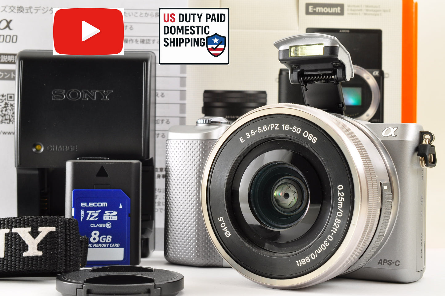 [Top Mint+++ SC: 6] SONY Alpha A5000 Digital Camera Silver & SELP1650 US Ships