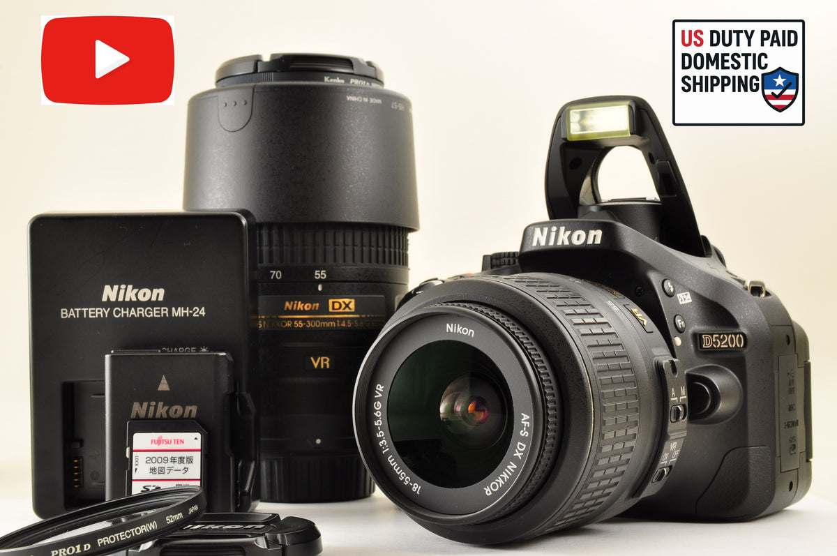 [Mint+++] Nikon D5200 24.1MP Digital SLR BLACK w/ 18-55mm & 55-300mm US Stock