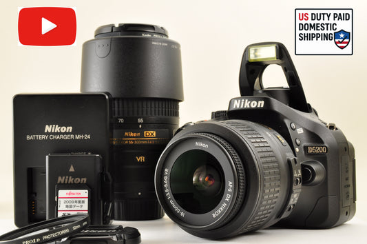[Mint+++] Nikon D5200 24.1MP Digital SLR BLACK w/ 18-55mm & 55-300mm US Stock