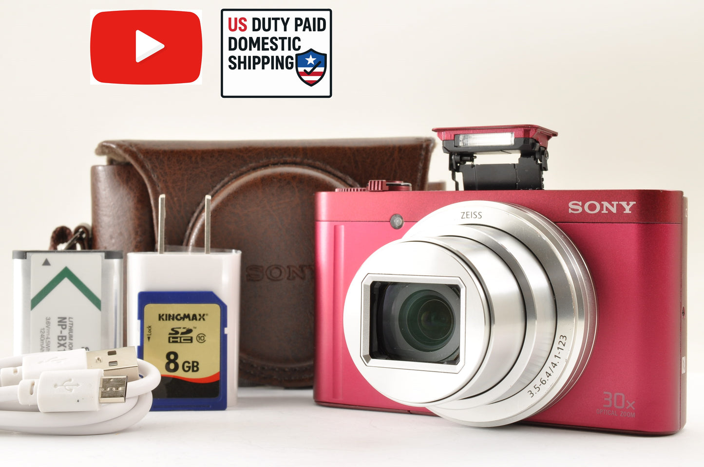[US Duty Paid] Sony DSC-WX500 RED 18.2MP 30x Digital Camera Multilingual US Ship