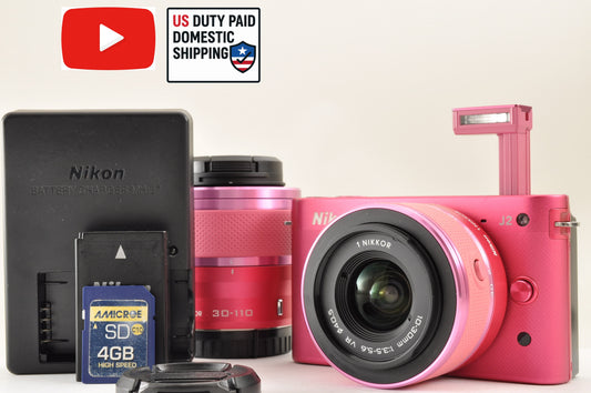 [US Duty Paid] Nikon 1 J2 Pink Digital Camera 10-30mm & 30-110mm Lens US Ships