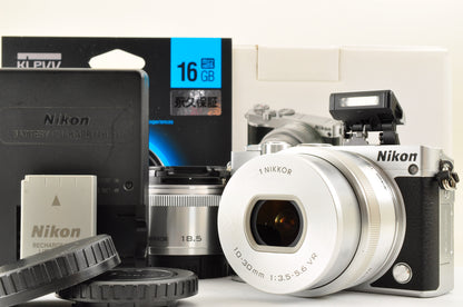 [US Duty Paid] Nikon 1 J5 Silver Double Lens Kit 10-30mm & 18.5mm SC: 1652 USA