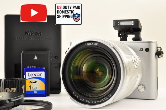 [Top Mint+] Nikon 1 J3 14.2MP Mirrorless Digital Silver 10-100mm VR kit US Stock