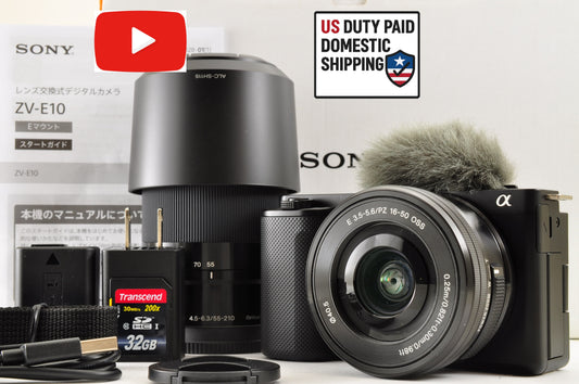 [US Duty Paid] SONY ZV-E10Y BLACK w/ SELP1650 & SEL55210 W Zoom Kit SC: 402 USA