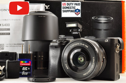[US Duty Paid] Sony A6400 ILCE-6400Y Black w/ SELP1650 SEL55210 in BOX US Stock