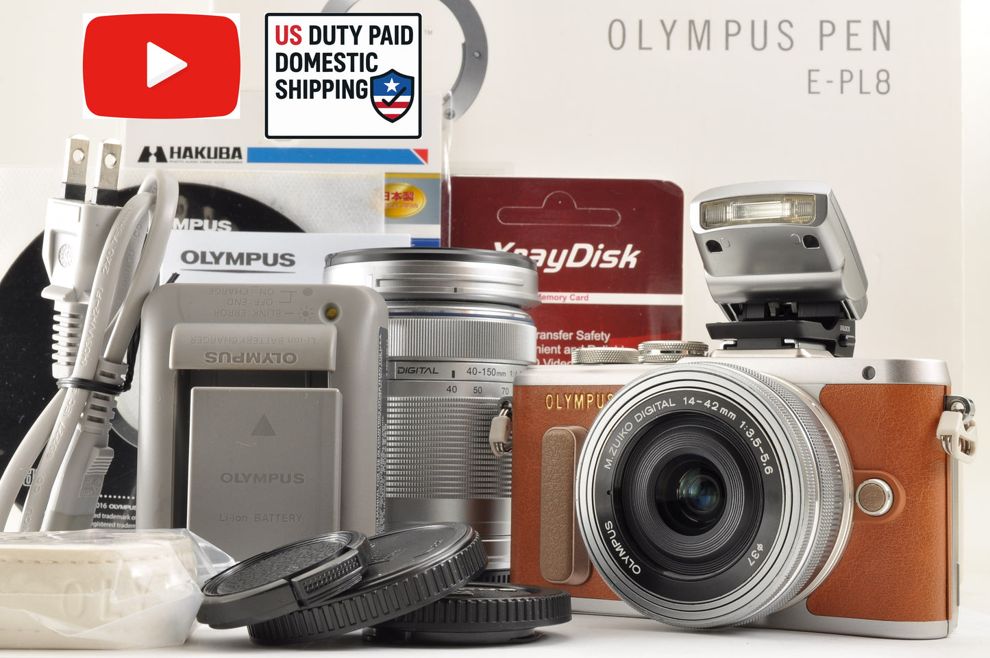 [US Duty Paid] OLYMPUS PEN E-PL8 Brown 14-42mm 40-150mm Lens Count:1917 From USA