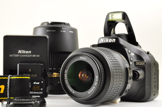 [Top Mint] Nikon D5200 24.1MP Digital SLR BLACK w/18-55mm & 55-200mm VR USA