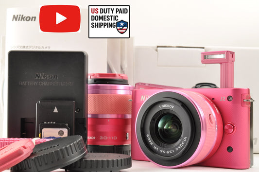 [US Duty Paid] Nikon 1 J2 Pink Digital Camera 10-30mm & 30-110mm Lens From USA