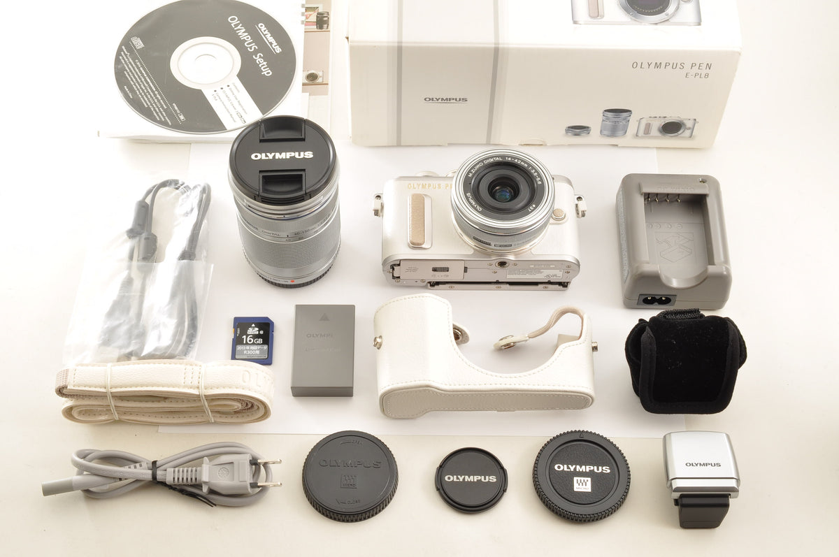 [Top Mint+ SC: 2969] OLYMPUS PEN E-PL8 White w/14-42mm & 40-150mm Lens US Ships