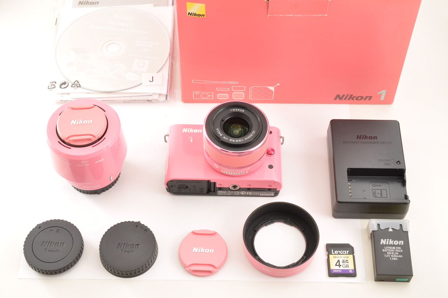 [Mint+++ SC:1653] Nikon 1 J1 Pink 10.1MP Mirrorless Camera 10-30mm & 30-110mm US