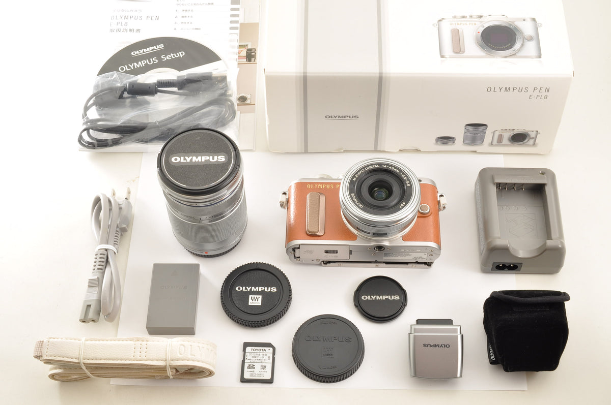 [Top Mint+ SC: 2600] OLYMPUS PEN E-PL8 BROWN w/14-42mm & 40-150mm Lens US Ships