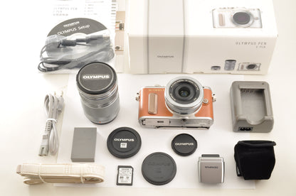 [Top Mint+ SC: 2600] OLYMPUS PEN E-PL8 BROWN w/14-42mm & 40-150mm Lens US Ships