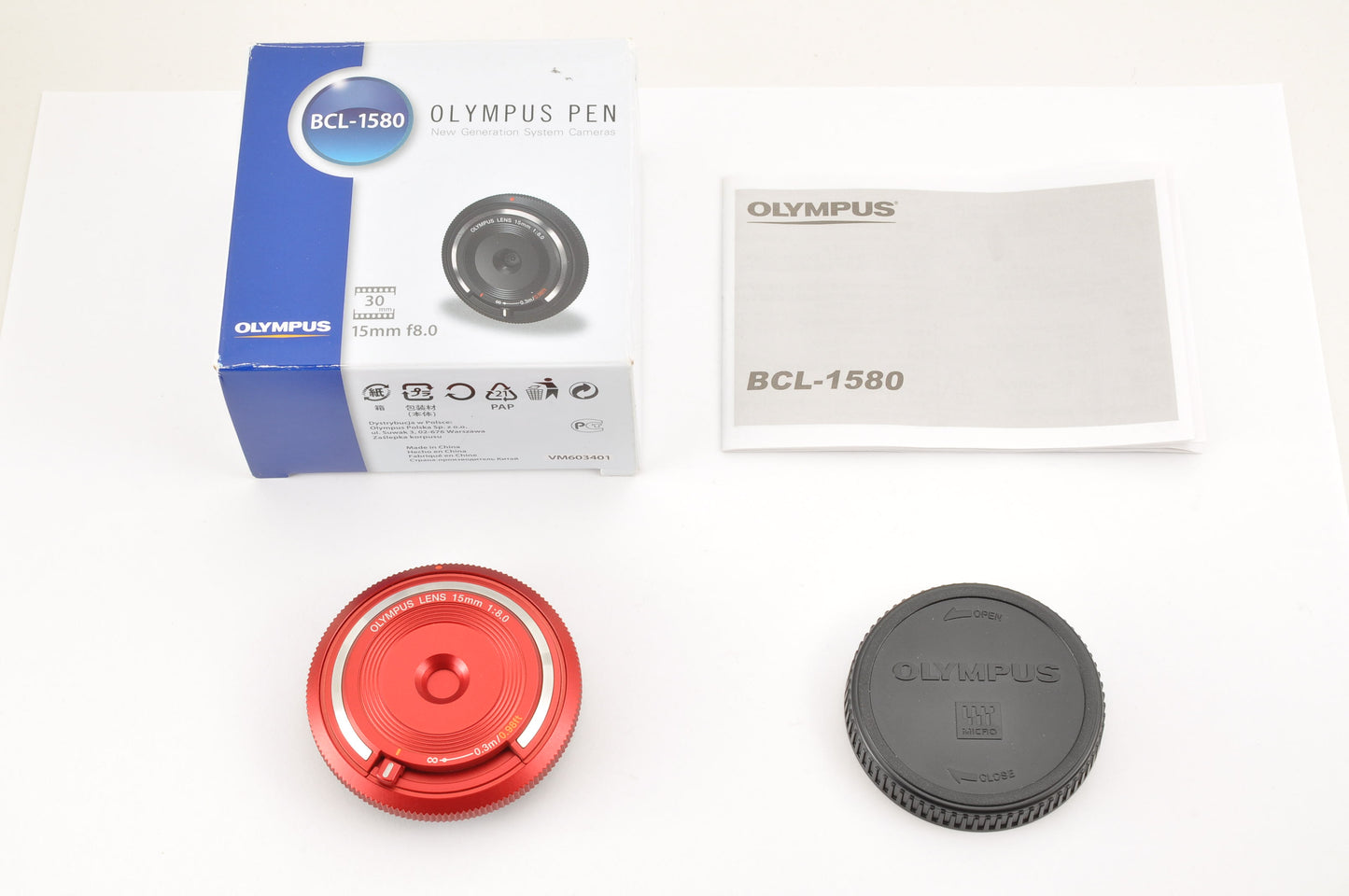[Top Mint+++] Olympus Lens 15mm f/8 RED BCL-1580 Body Cap Lens for Pen US Ships