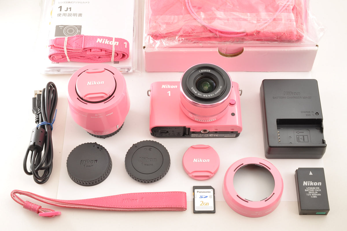 [Top Mint+] Nikon 1 J1 Pink 10.1MP Mirrorless Camera 10-30mm & 30-110mm US OR