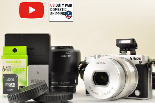 [Mint+++ SC:3038] Nikon 1 J5 Silver Double zoom Kit 10-30mm & 30-110mm US Ships