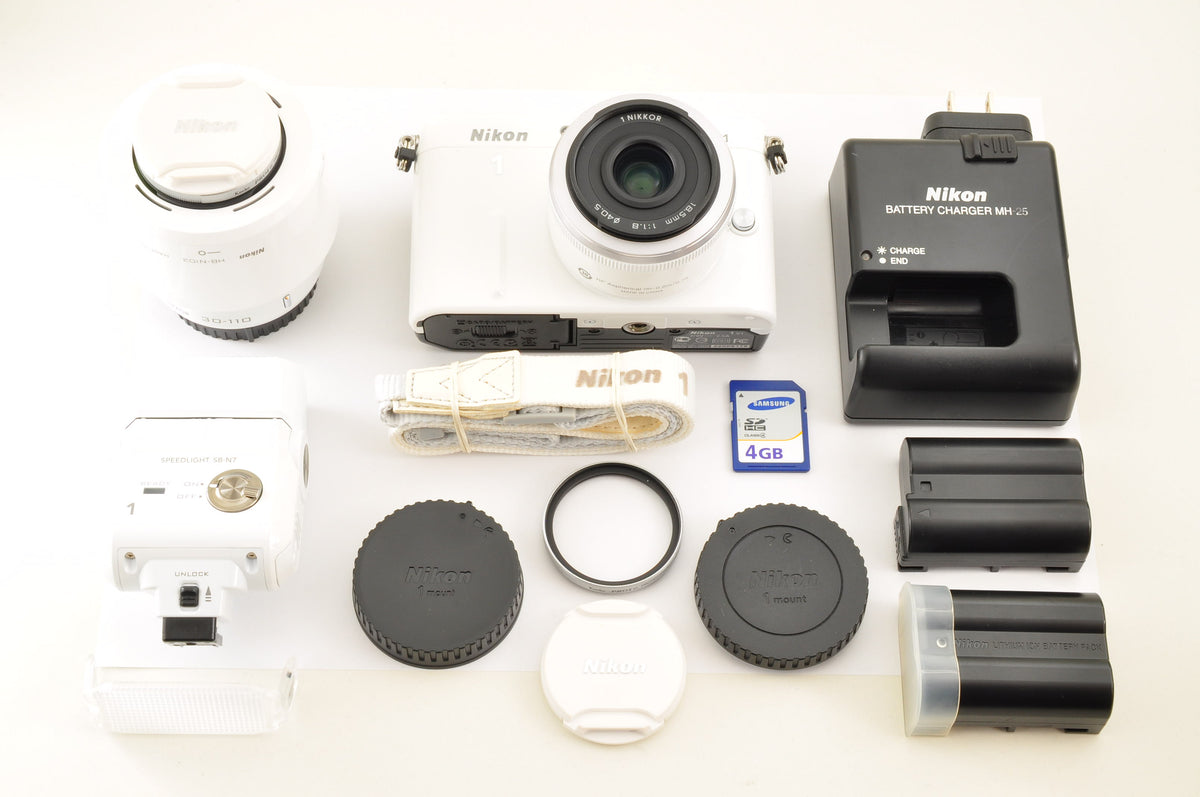 [Top Mint+] Nikon 1 V1 White Mirrorless Camera w/ 18.5mm & 30-110mm Lens US OR