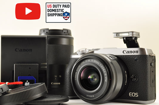[Top Mint+] Canon EOS M6 Mark II Double Zoom Kit EF M15-45 M55-200 Lens US Stock