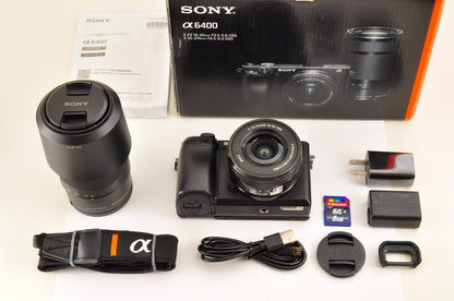 [US Duty Paid] Sony A6400 ILCE-6400Y Black w/ SELP1650 SEL55210 in BOX US Stock