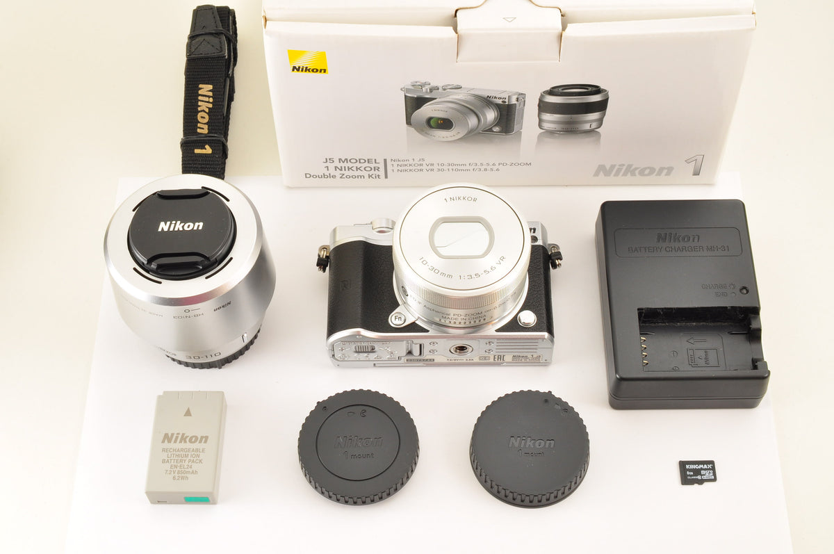 [Top Mint+ SC: 803] Nikon 1 J5 Silver W zoom kit 10-30mm & 30-110mm VR US Stock