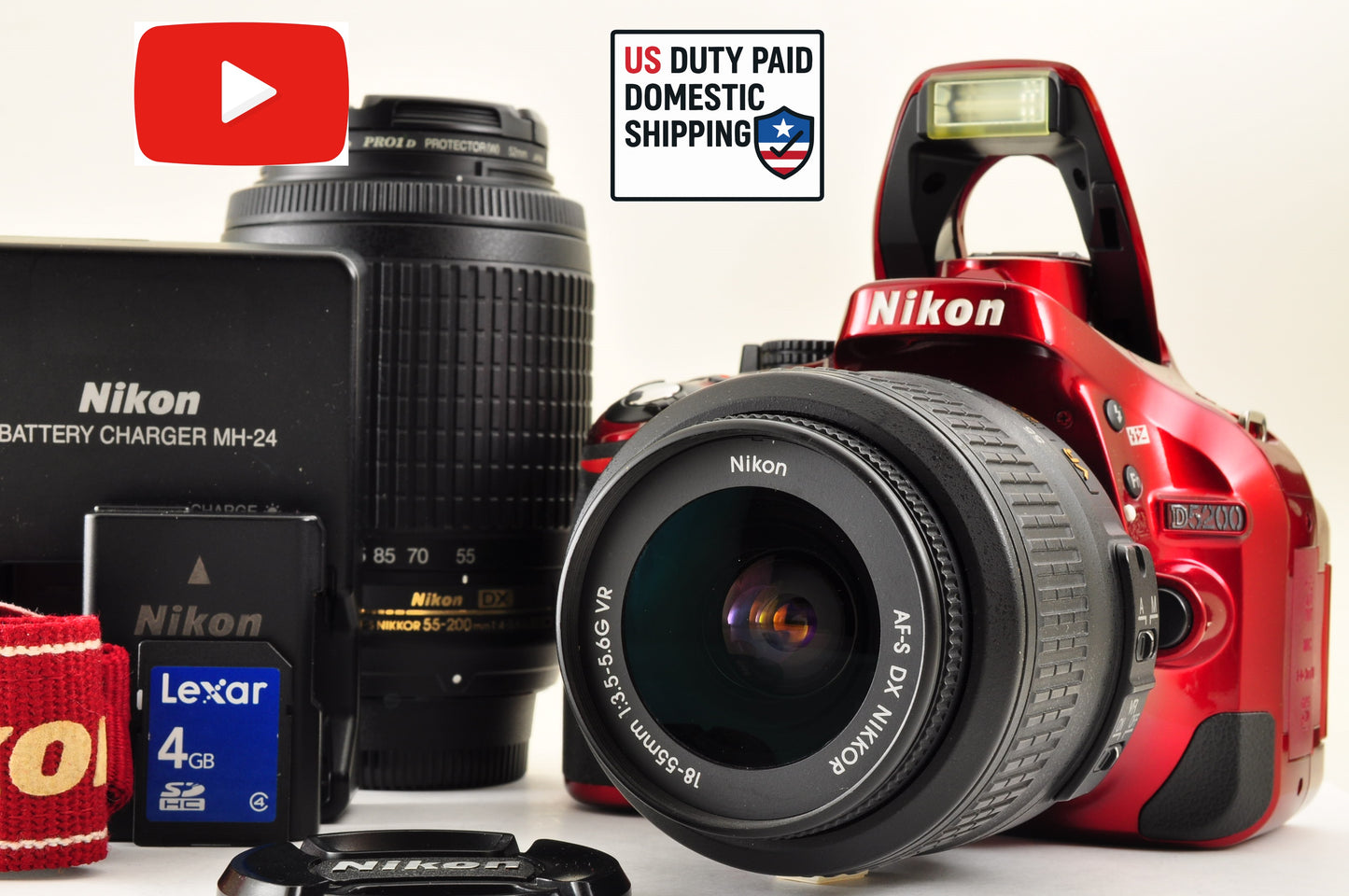 [Mint+] Nikon D5200 24.1MP Digital SLR Red w/18-55mm & 55-200mm VR US Ships