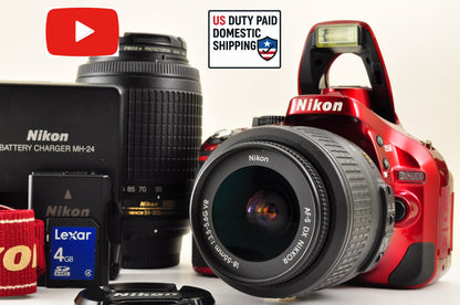 [Mint+] Nikon D5200 24.1MP Digital SLR Red w/18-55mm & 55-200mm VR US Ships