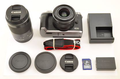[Top Mint+] Canon EOS M6 Mark II Double Zoom Kit EF M15-45 M55-200 Lens US Stock